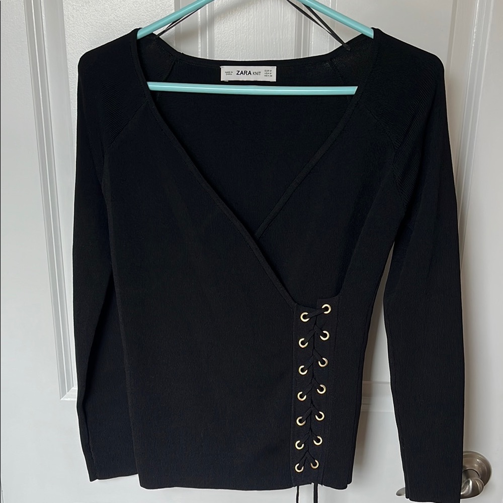 Zara Black Lace-Up Women's Top